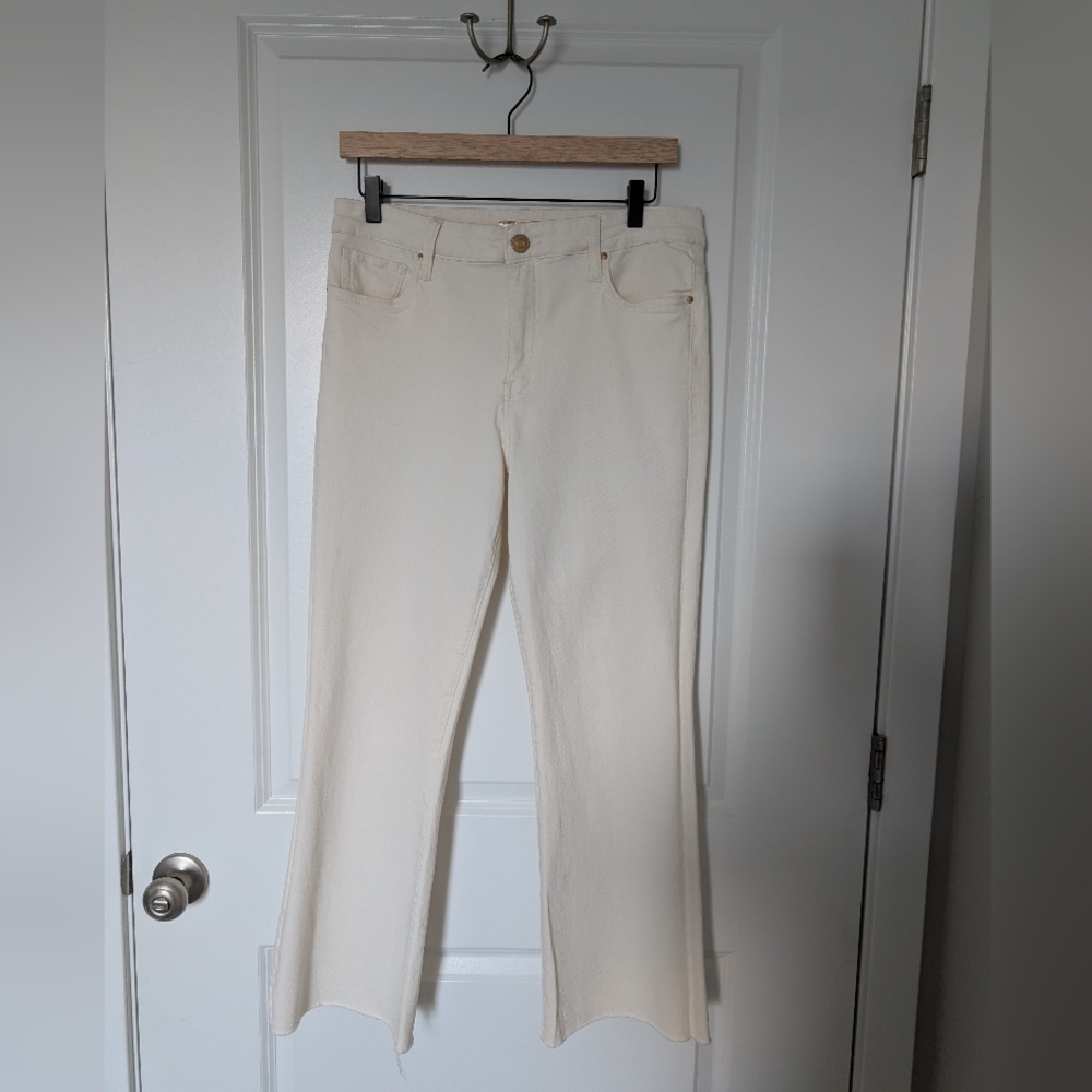 NWT Kut from the Kloth Kelsey High Rise Ankle Flare Jeans Ecru Raw Hem Size 10 - Picture 3 of 11